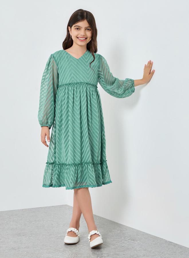 ستايلي فستان بحافة كشكش وأكمام بالون - Image 4